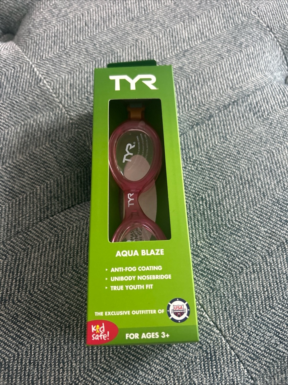 TYR Youth Fit Aqua Blaze Non-Mirrored Swim Goggle - Aqua/Pink- New- Ages 3+